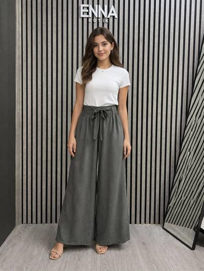 Tencel Bol Paça Pantolon – Bel Lastikli & Kuşak Detaylı Premium Rahat Seri