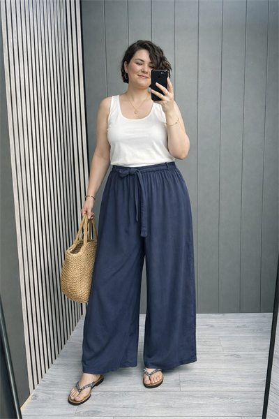 Tencel Bol Paça Pantolon – Bel Lastikli & Kuşak Detaylı Premium Rahat Seri