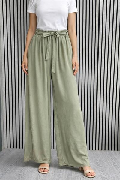 Tencel Bol Paça Pantolon – Bel Lastikli & Kuşak Detaylı Premium Rahat Seri