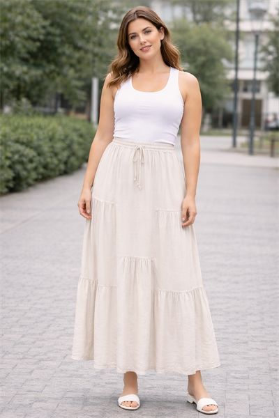 Tencel Dokulu Katlı Maxi Etek | Bel Lastikli & Bağcıklı