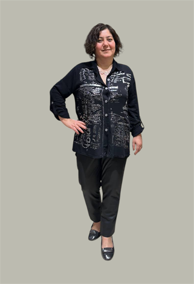 Varak Yazı Baskılı Oversize Gömlek