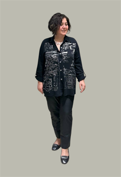 Varak Yazı Baskılı Oversize Gömlek
