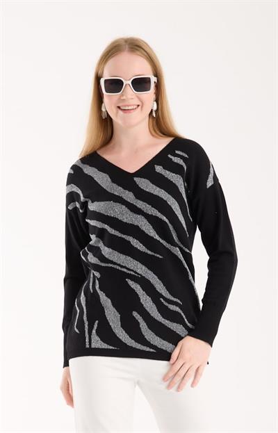 Zebra Desenli Simli Triko | Parlak Dokulu Çok Satan Model