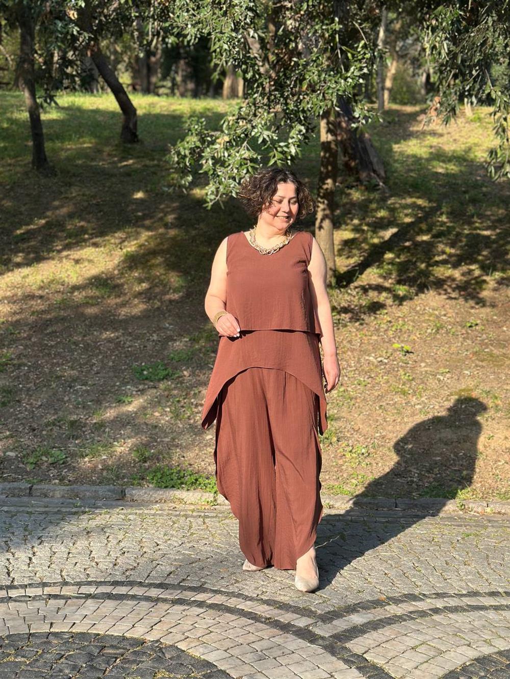 Asimetrik Kesim Pantolon Kahverengi