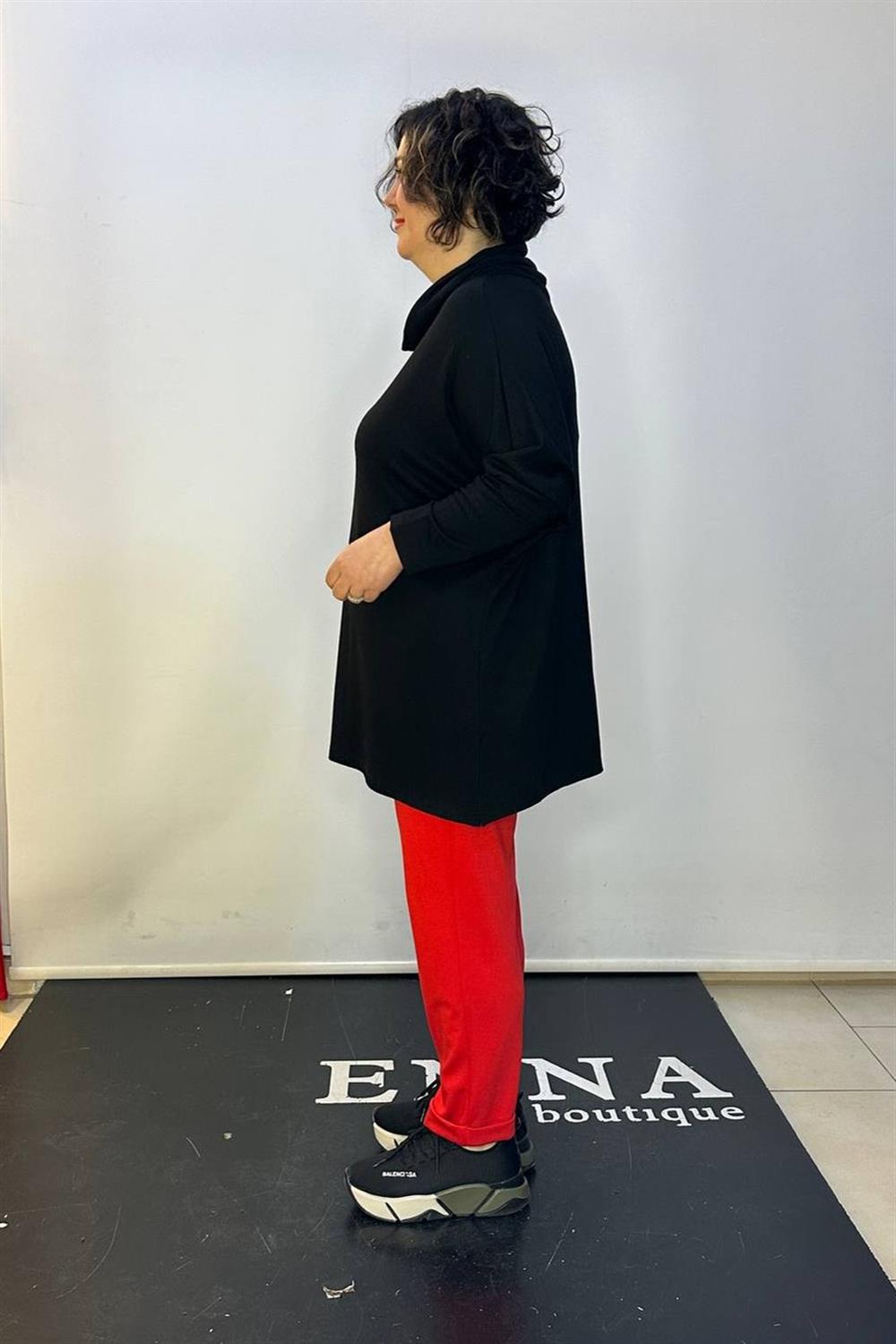 Büyük Beden Degaje Yaka Owersize Bluz Siyah