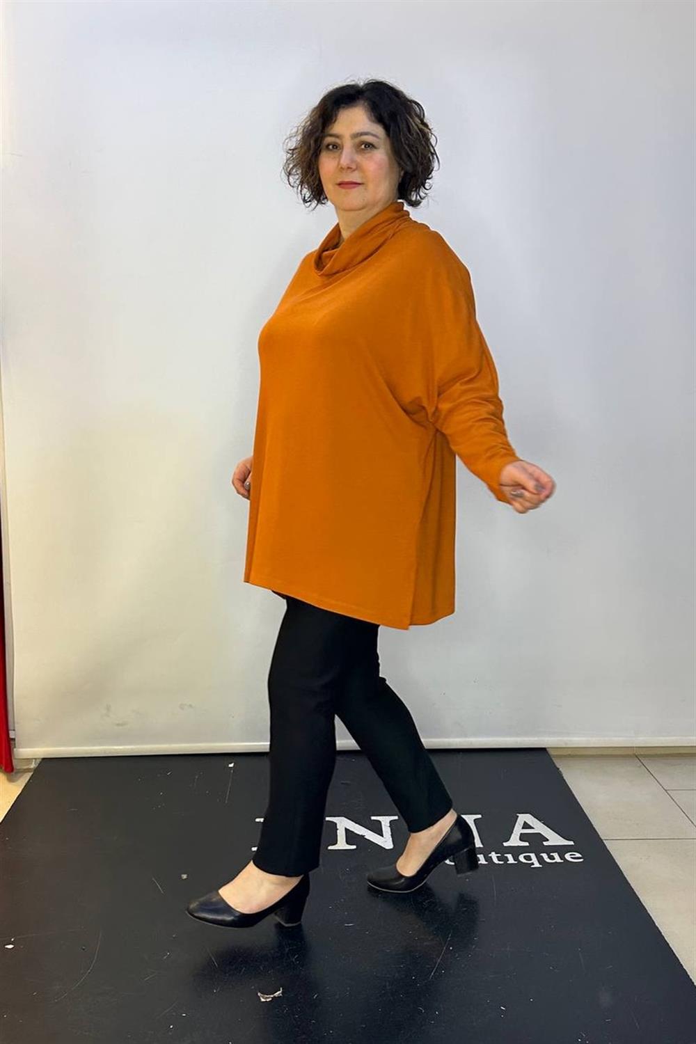 Büyük Beden Degaje Yaka Owersize Bluz Tarçın