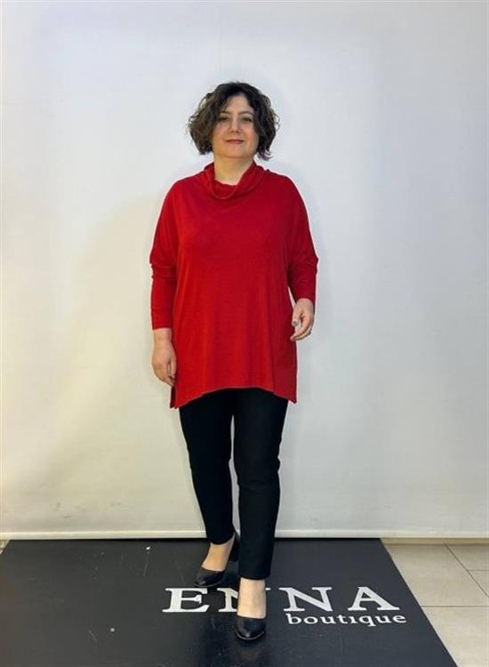 Büyük Beden Degaje Yaka Owersize Bluz Bordo