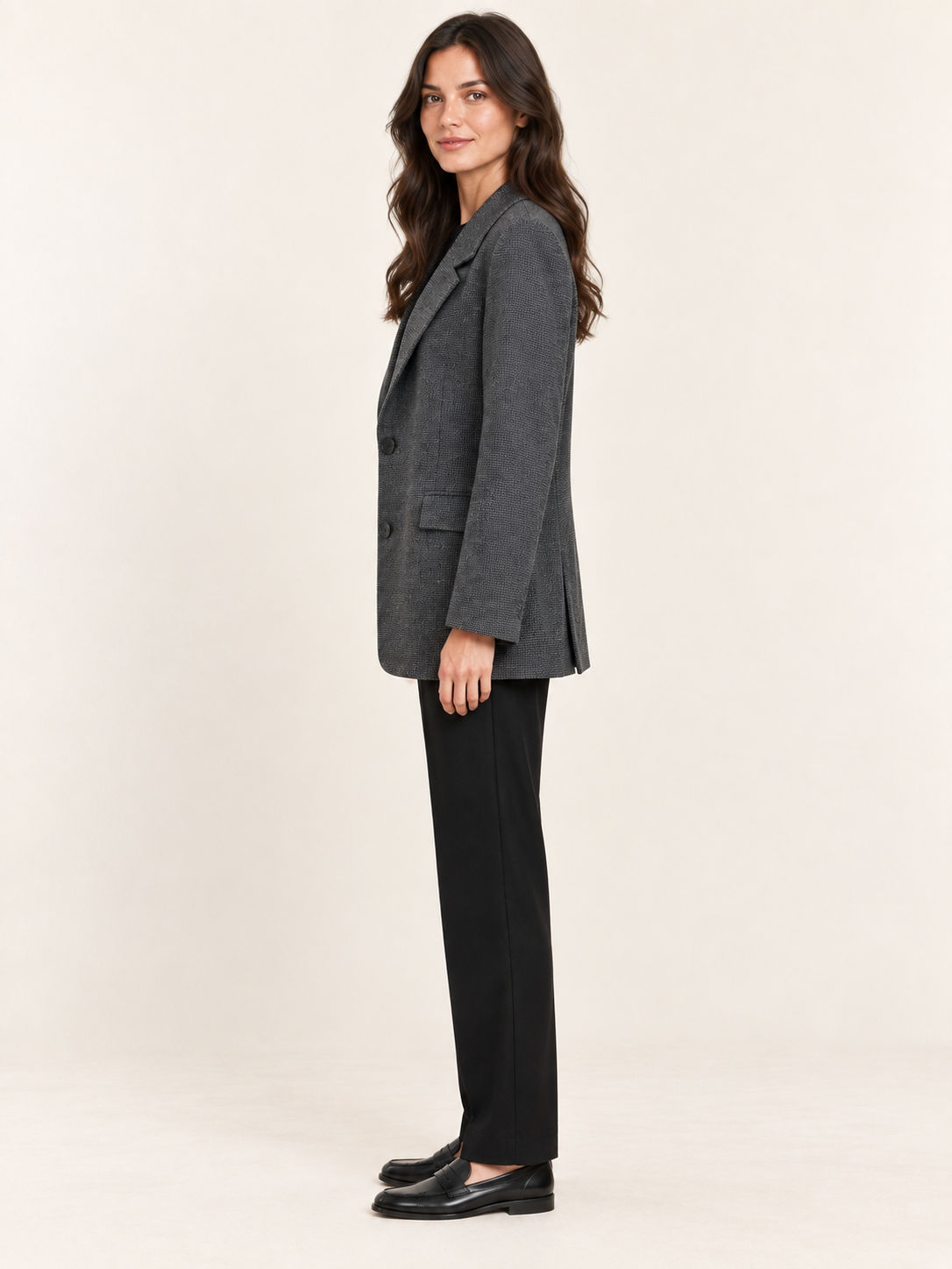 Dokulu Kumaş İki Düğmeli Blazer Ceket · 5