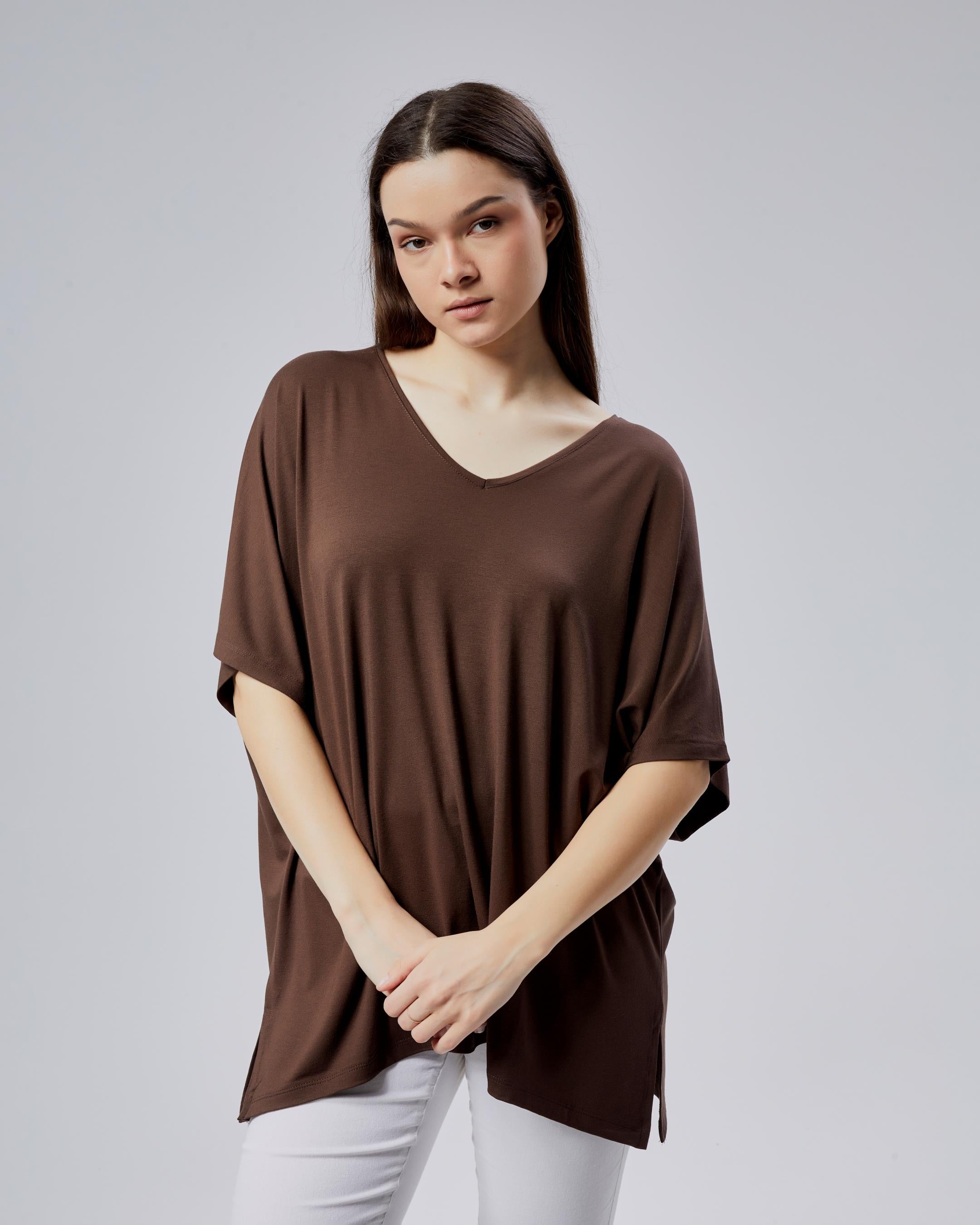 Oversize  V Yaka Likralı Viskon Bluz · 6