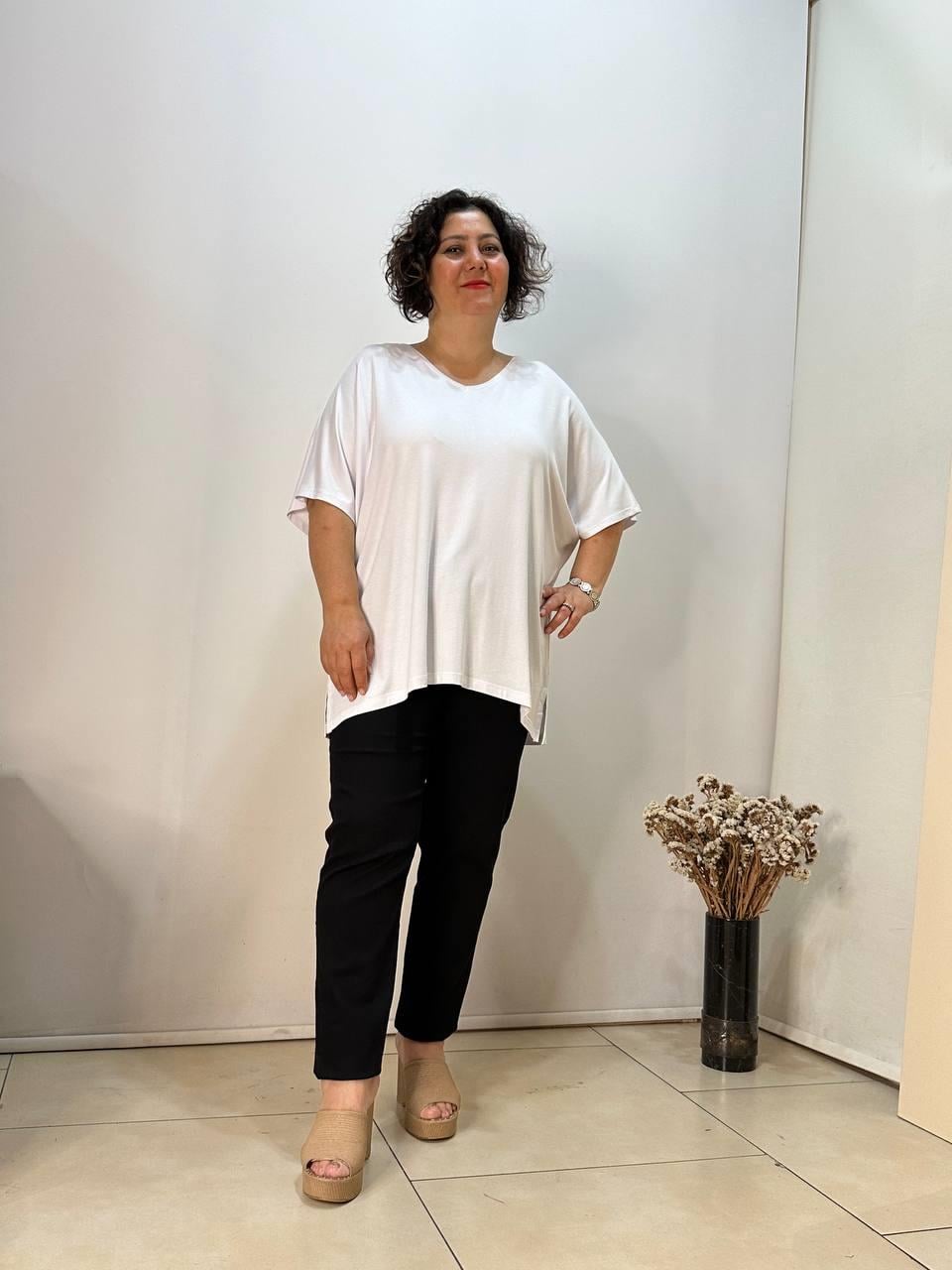 Oversize  V Yaka Likralı Viskon Bluz · 10