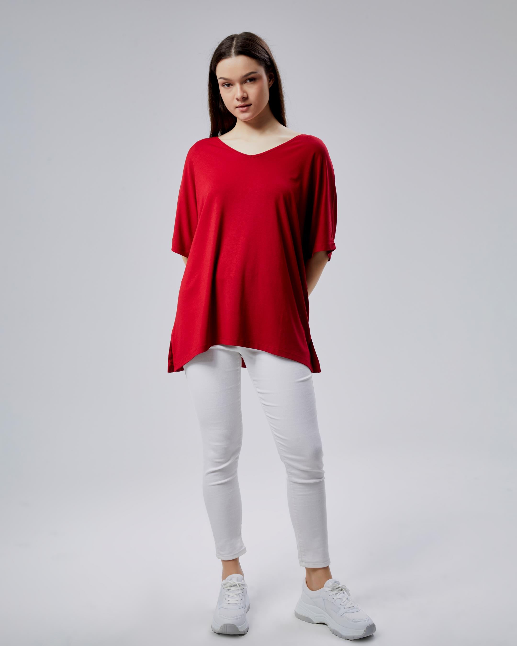 Oversize  V Yaka Likralı Viskon Bluz · 19