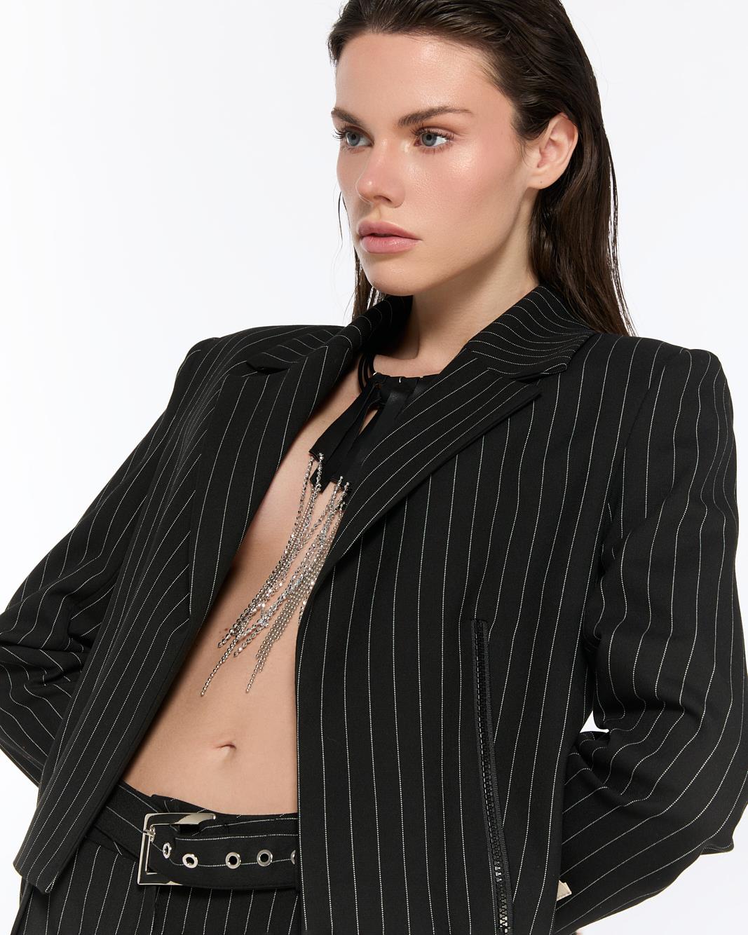 Tasarım Çizgili Kısa Blazer Ceket