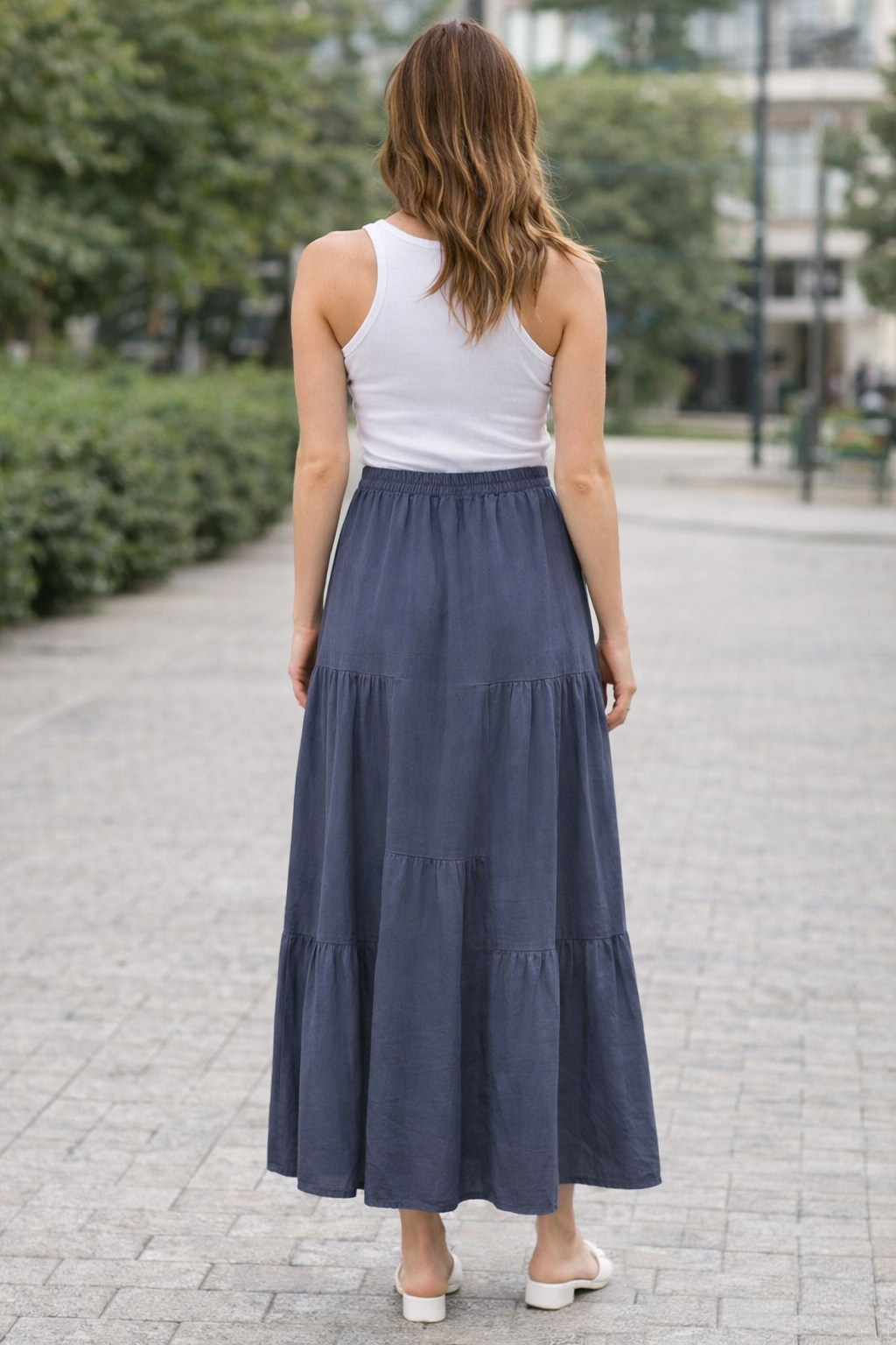 Tencel Dokulu Katlı Maxi Etek | Bel Lastikli & Bağcıklı · 7