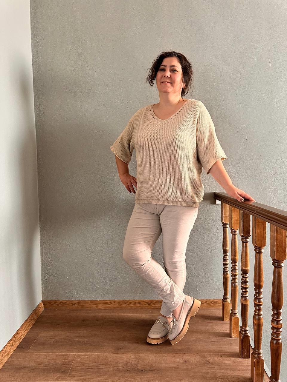 V Yaka Petek Örgü Merserize Bluz · 31