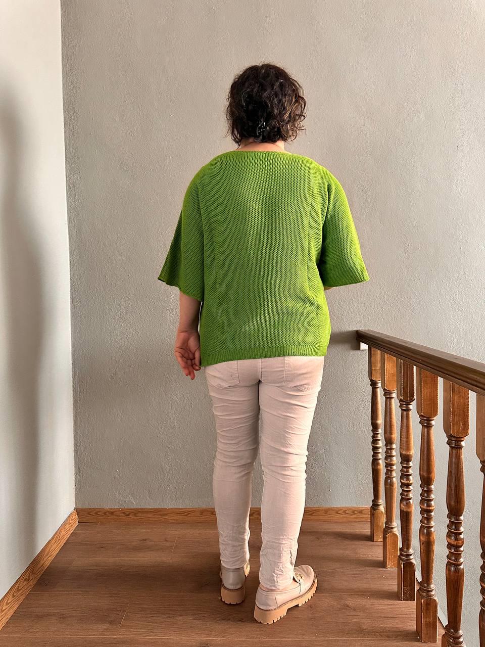 V Yaka Petek Örgü Merserize Bluz · 44