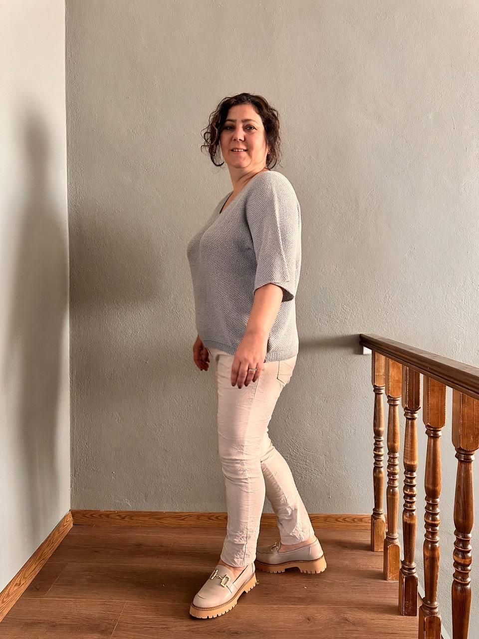 V Yaka Petek Örgü Merserize Bluz · 22