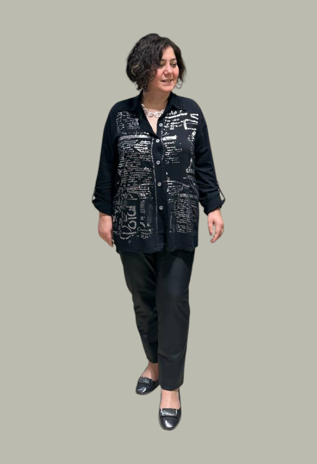 Varak Yazı Baskılı Oversize Gömlek