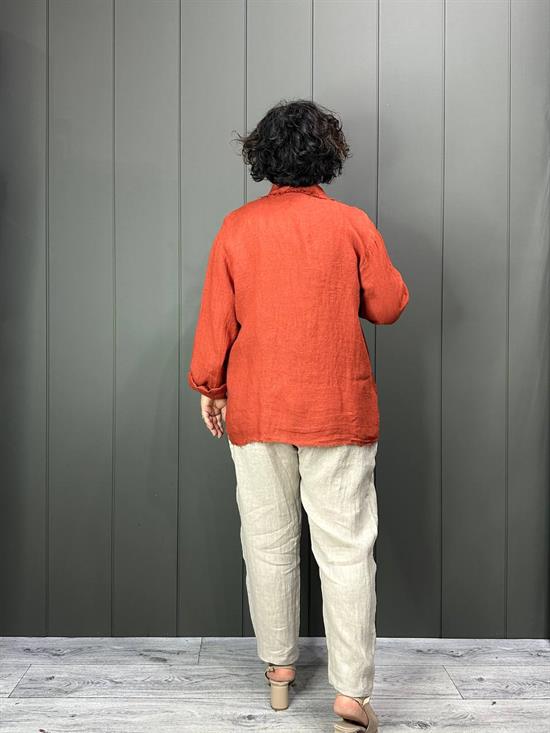 Doğal Keten Oversize Kadın Ceket Tarçın