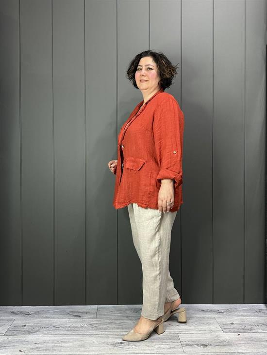 Doğal Keten Oversize Kadın Ceket Tarçın
