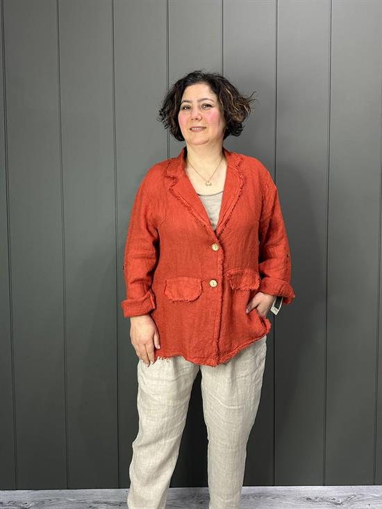 Doğal Keten Oversize Kadın Ceket Tarçın