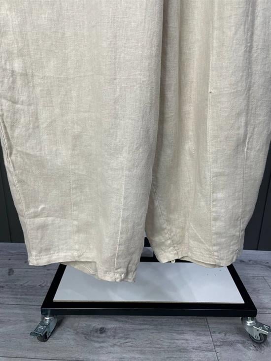 Düğmeli Keten Pantolon Krem