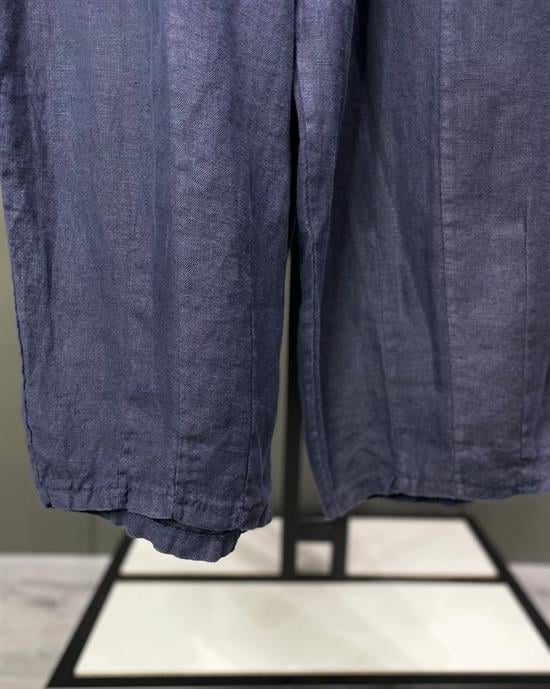 Düğmeli Keten Pantolon Lacivert