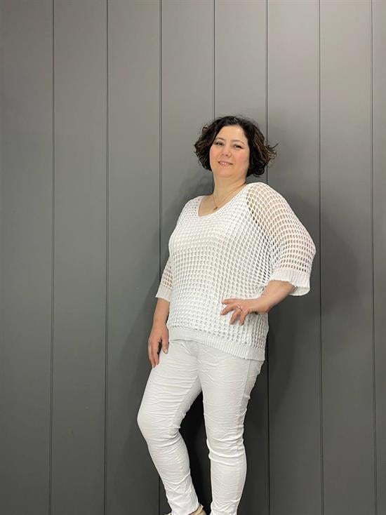 Fileli Atletli İtalyan Bluz Beyaz