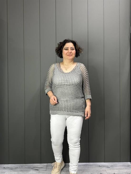 Fileli Atletli İtalyan Bluz Gri
