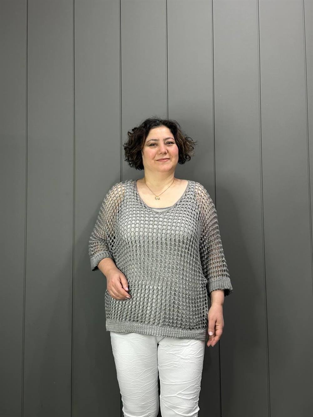 Fileli Atletli İtalyan Bluz Gri