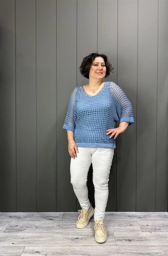 Fileli Atletli İtalyan Bluz Mavi