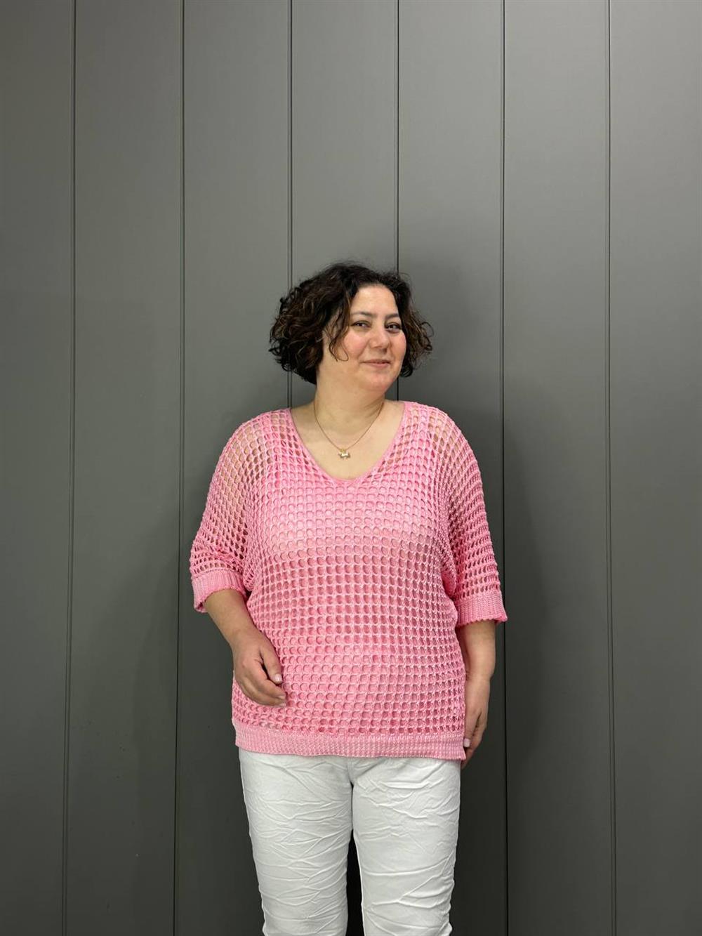 Fileli Atletli İtalyan Bluz Pembe