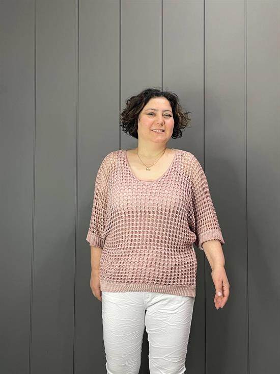 Fileli Atletli İtalyan Bluz Pudra