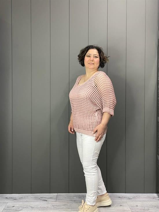 Fileli Atletli İtalyan Bluz Pudra