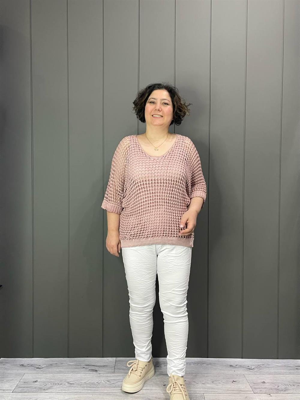 Fileli Atletli İtalyan Bluz Pudra