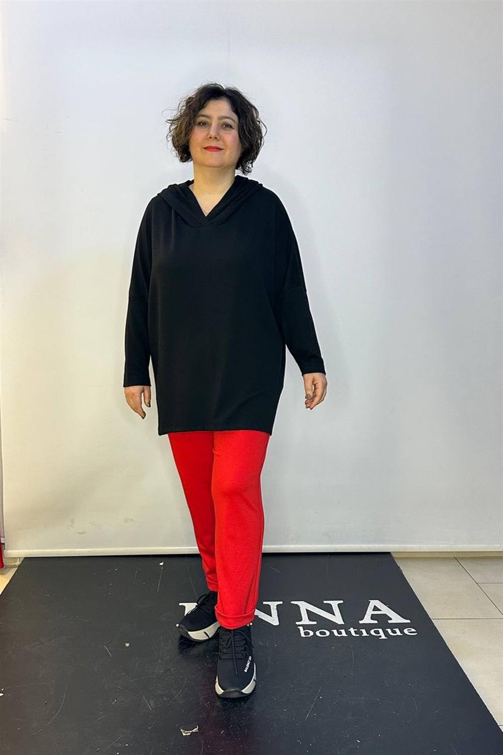 Kapüşonlu Owersize Bluz Siyah