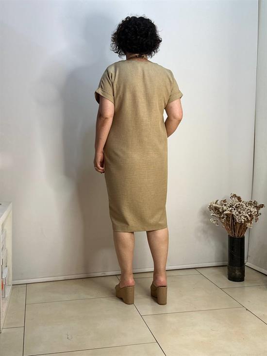 Kolyeli Büyük Beden Keten Ayrobin Elbise