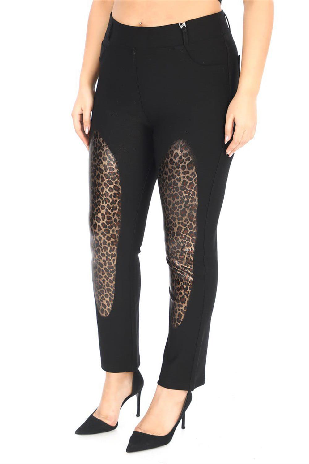 Leopar Baskılı Punto Pantolon Siyah