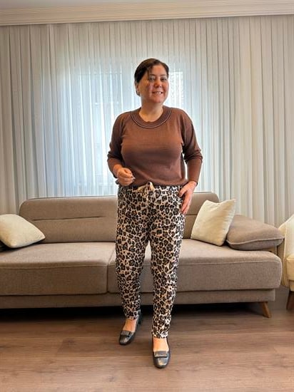 Leopar Desenli İtalyan Saten Pantolon