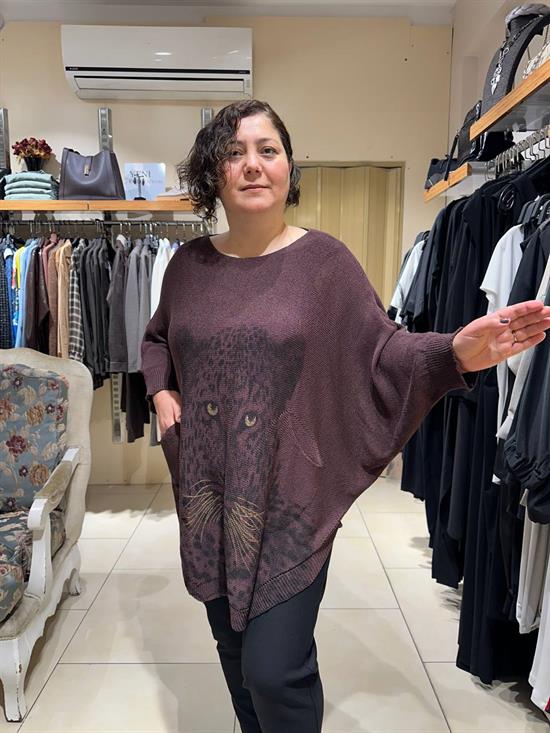 Leopar Desenli Pamuklu Merserize Oversize Bluz