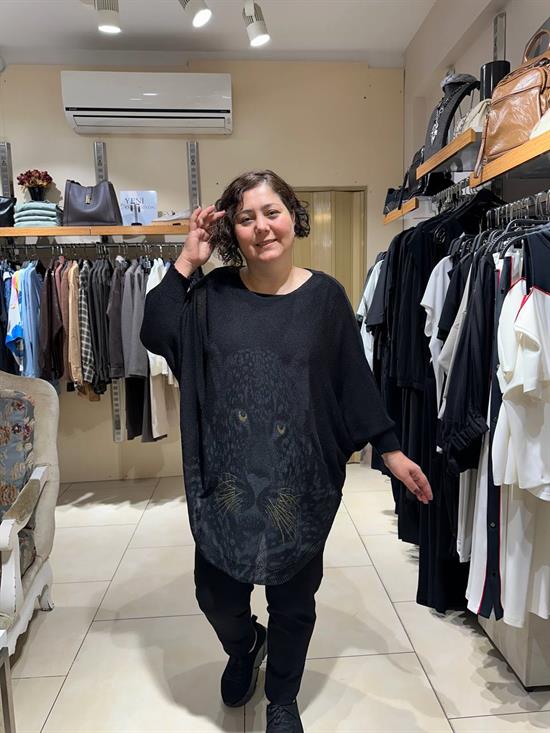 Leopar Desenli Pamuklu Merserize Oversize Bluz