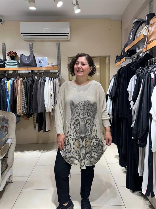 Leopar Desenli Pamuklu Merserize Oversize Bluz