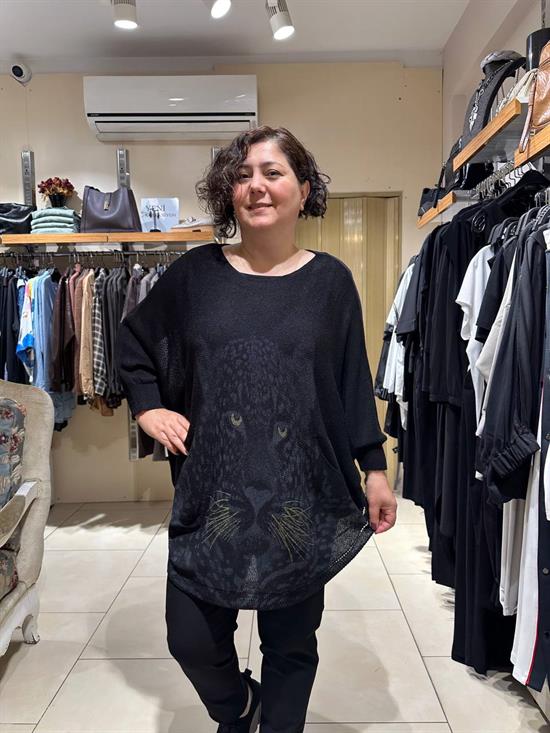 Leopar Desenli Pamuklu Merserize Oversize Bluz