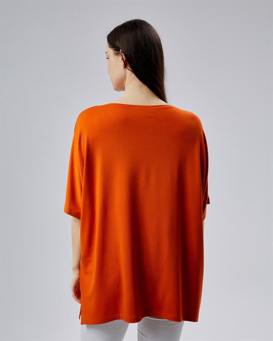 Oversize  V Yaka Likralı Viskon Bluz 