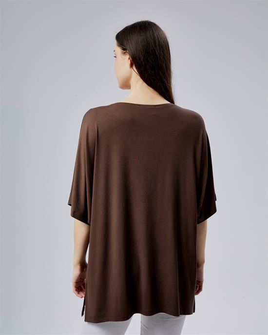Oversize  V Yaka Likralı Viskon Bluz 