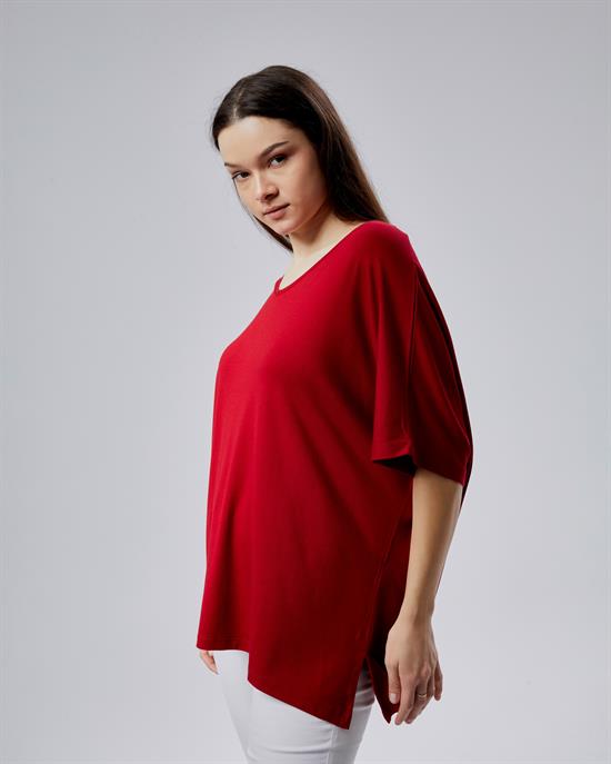 Oversize  V Yaka Likralı Viskon Bluz 