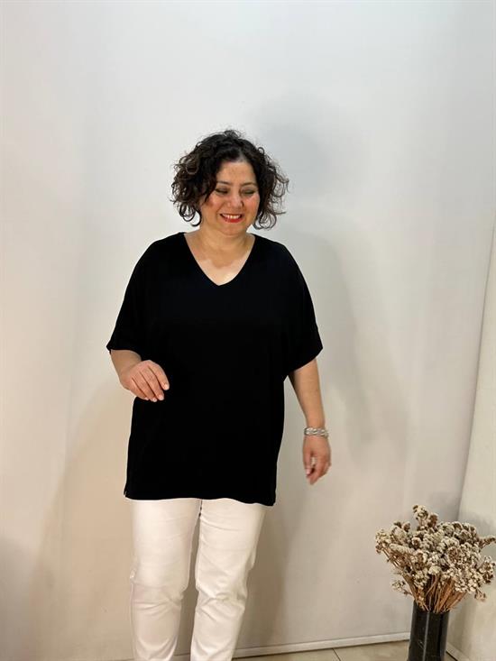 Oversize  V Yaka Likralı Viskon Bluz 