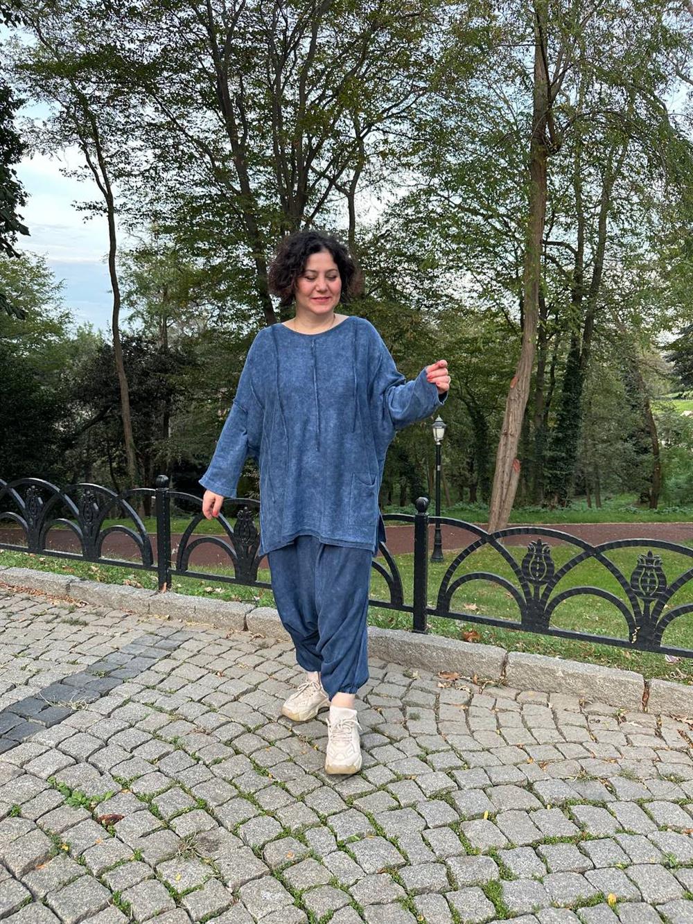 Owersize Pamuklu Triko Bluz Lacivert