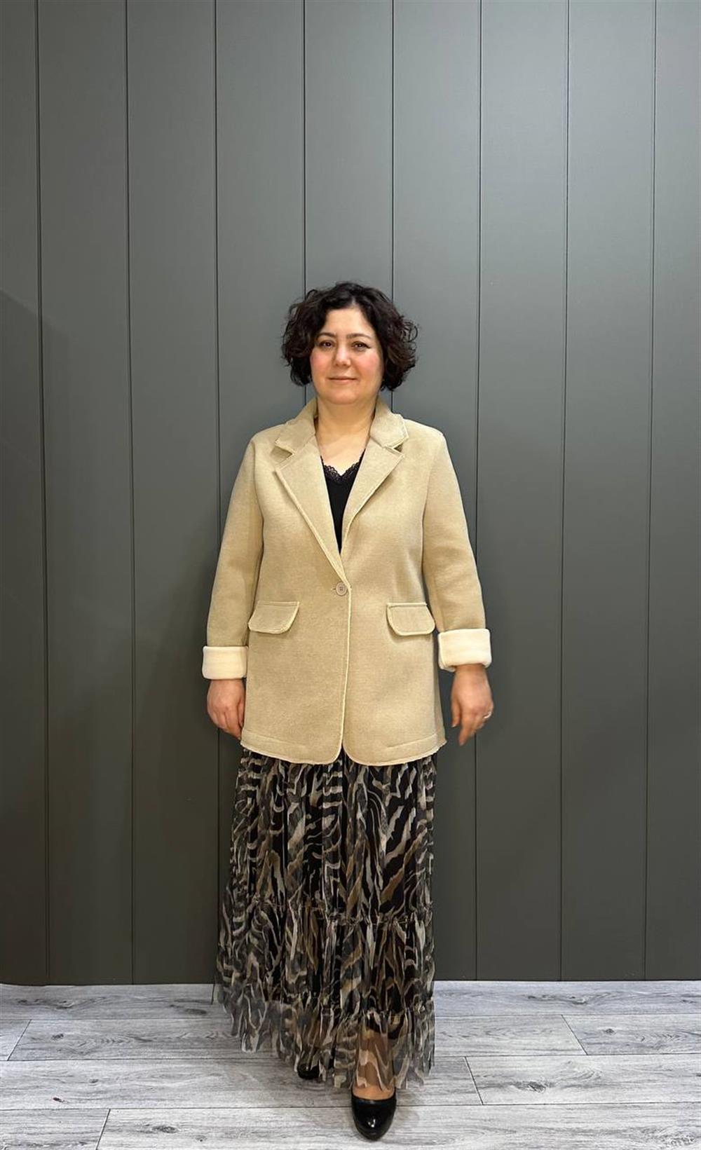 Scuba Kumaş Blazer Ceket Taş