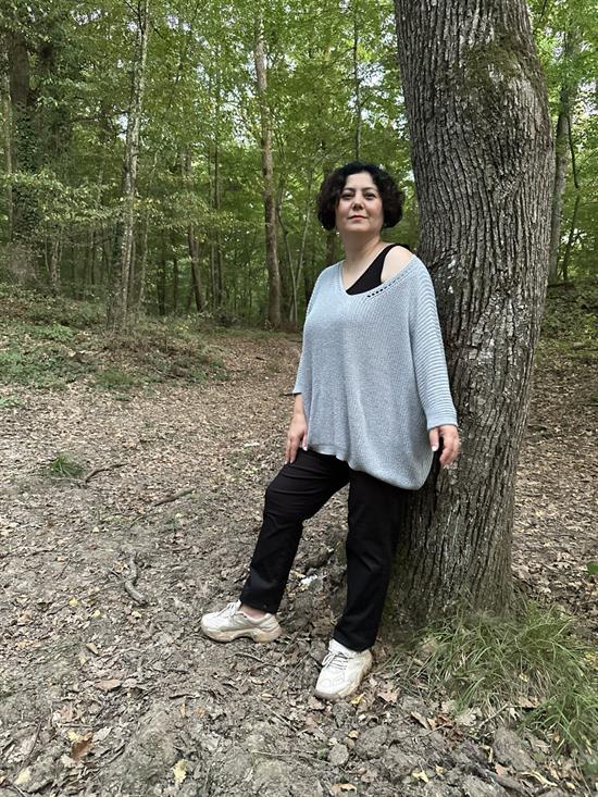 Selanik Örgülü  V Yaka Merserize Bluz Gri