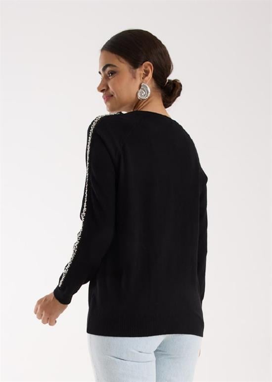 Taş Şerit Detaylı Şık Triko Bluz